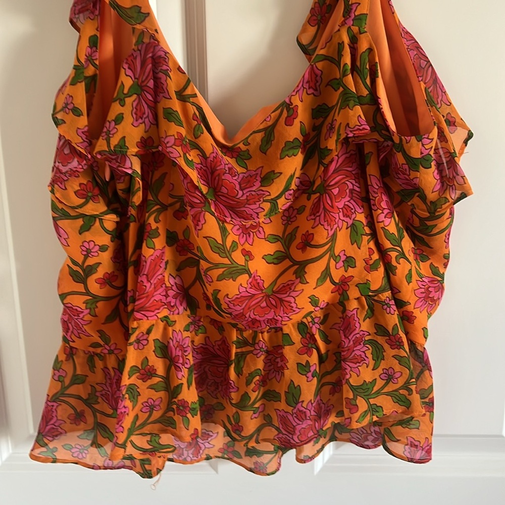Veronica Beard Randa Ruffle Floral Silk Top Size 12 - Picture 7 of 9